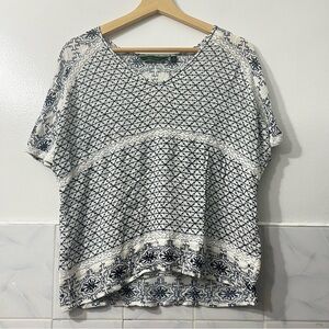 C Wonder White Blue Small Crochet Short Sleeves Boho Chic Summer Casual Top